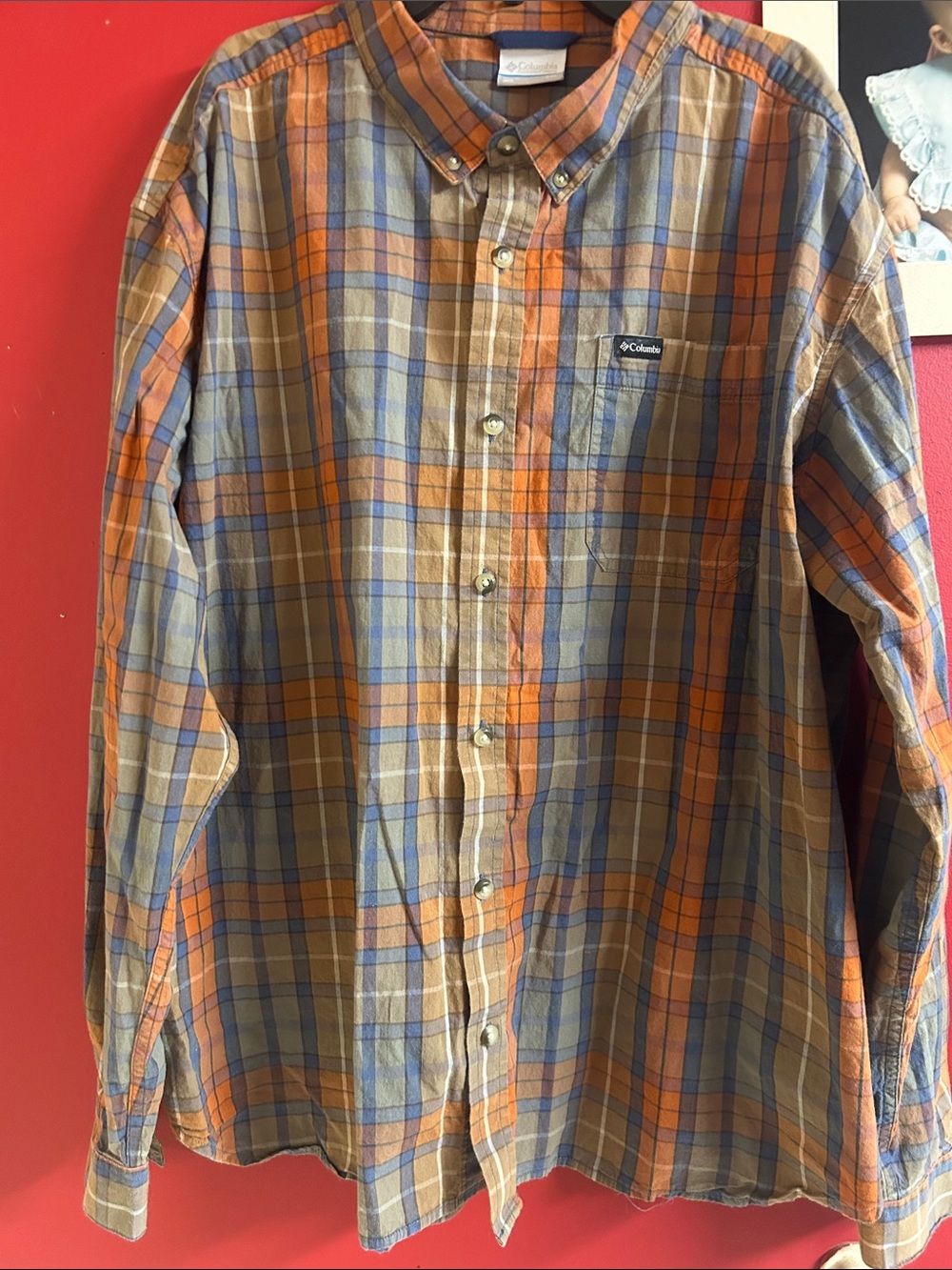 Columbia Orange, Blue & Tan Plaid Button-Down Shirt XXL